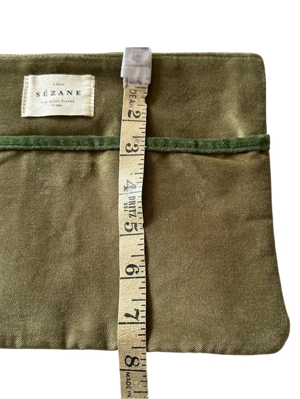 Sézane Olive Green Velvet Cosmetic Pouch Travel Makeup Bag